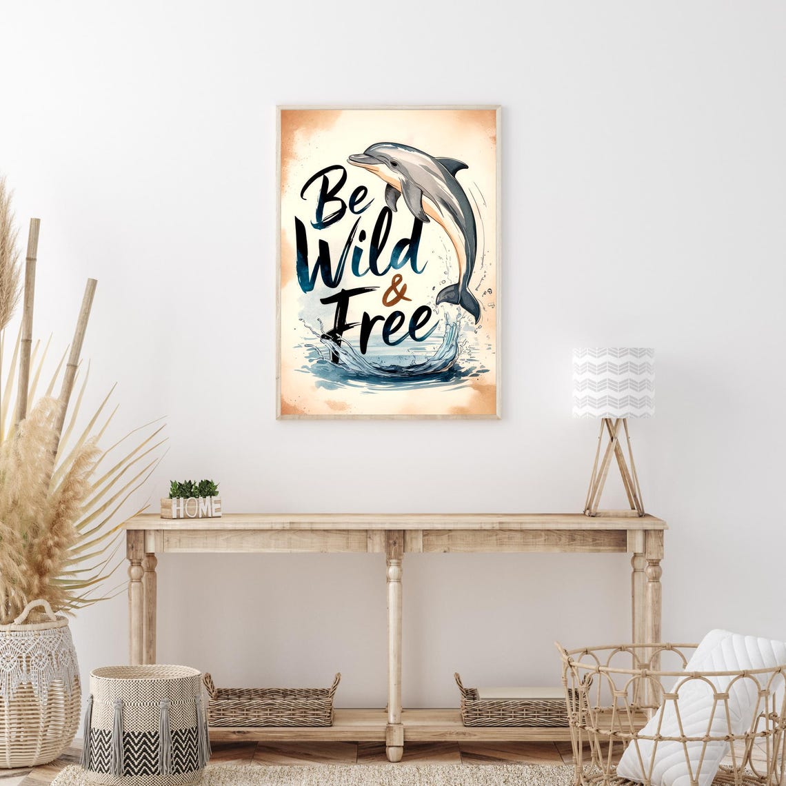 Be Wild And Free Leaping Dolphin Watercolor Ocean Quote Poster - Image 3