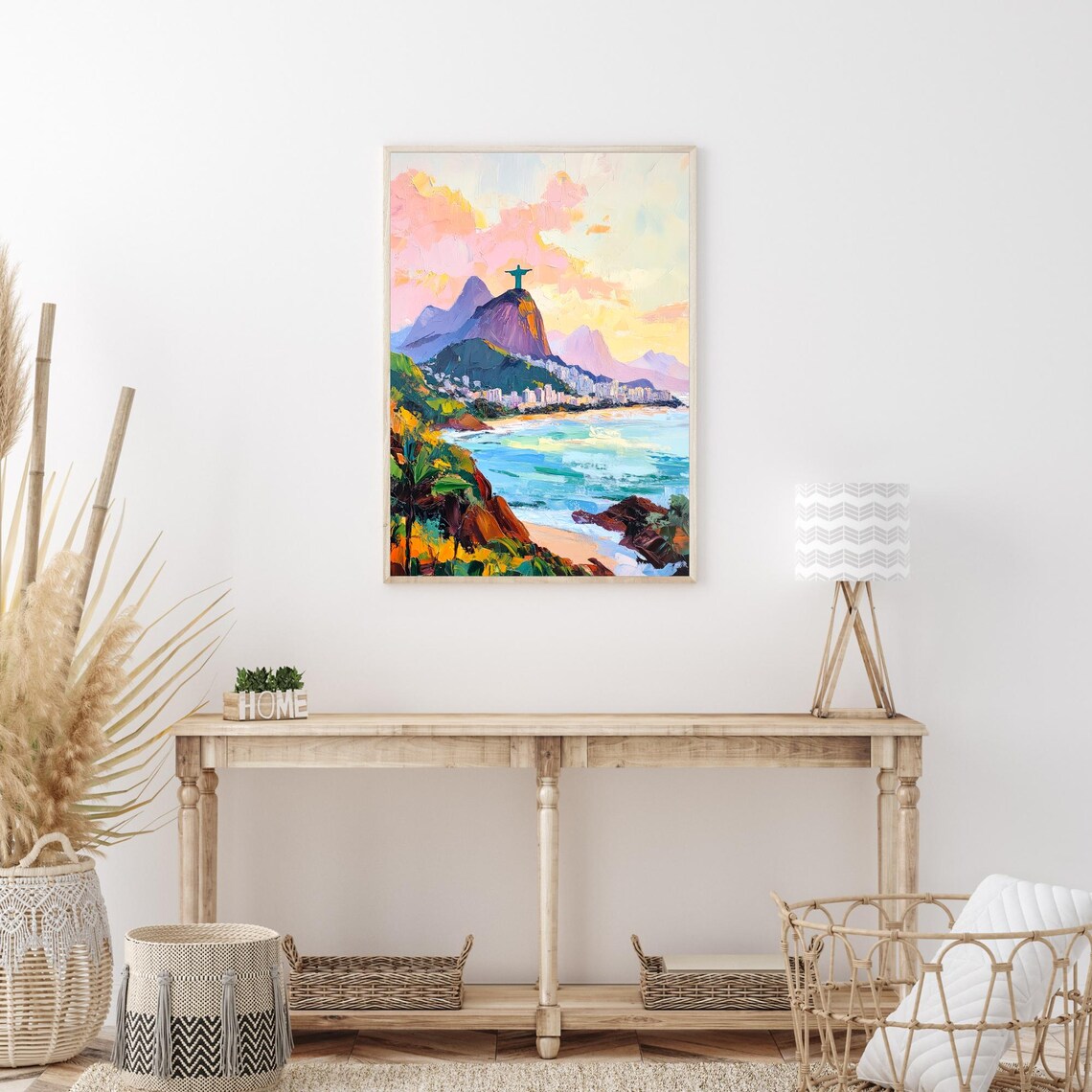 Christ The Redeemer Rio De Janeiro Corcovado Beach Sunset View Painting Poster - Image 3