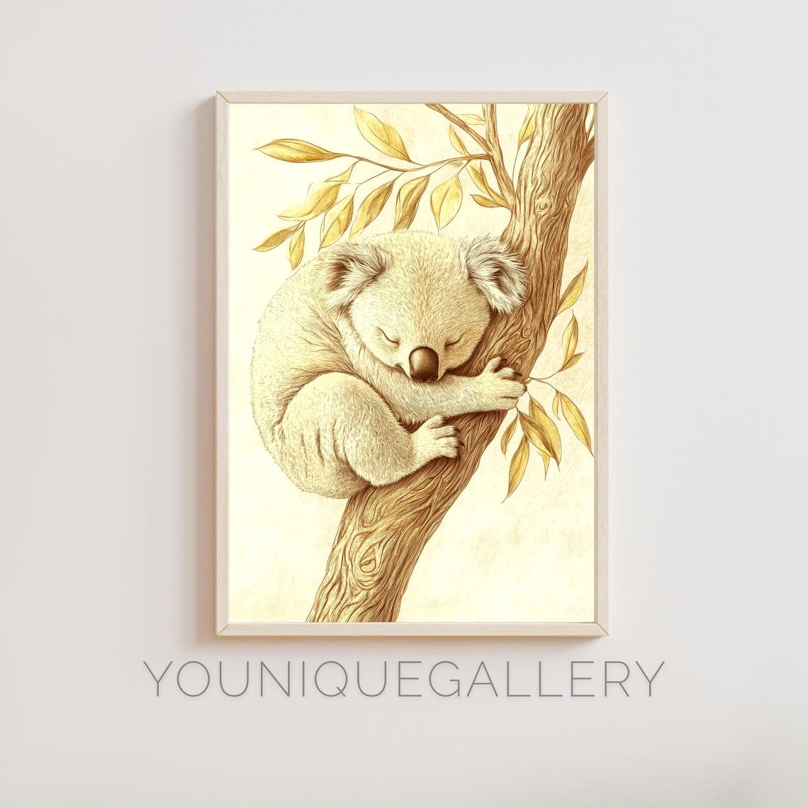 Peaceful Sleeping Koala Wall Art Cute Animal Decor Koala Hanging On Tree
