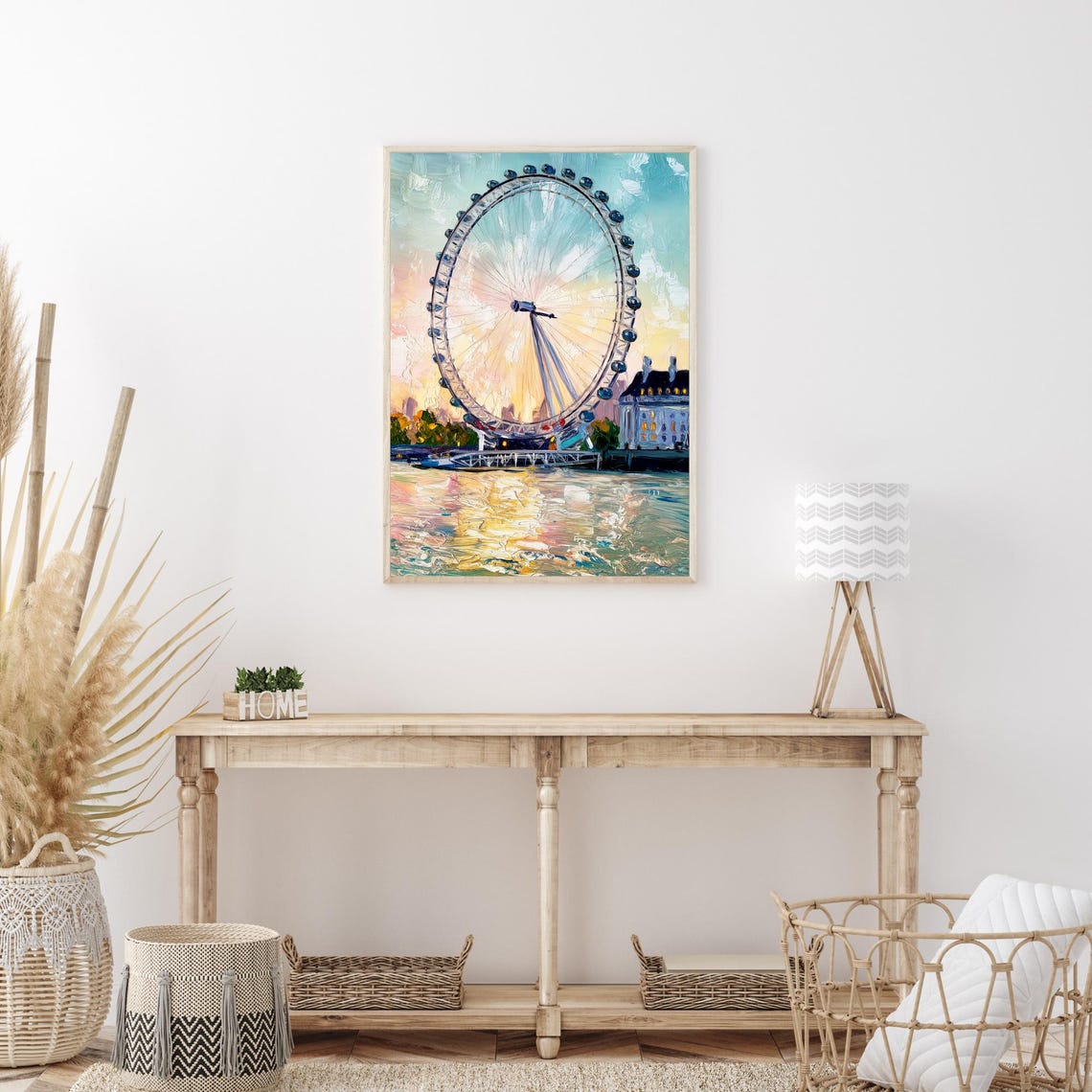 London Eye Sunset Thames River Golden Sky Impasto Oil Art Poster - Image 3