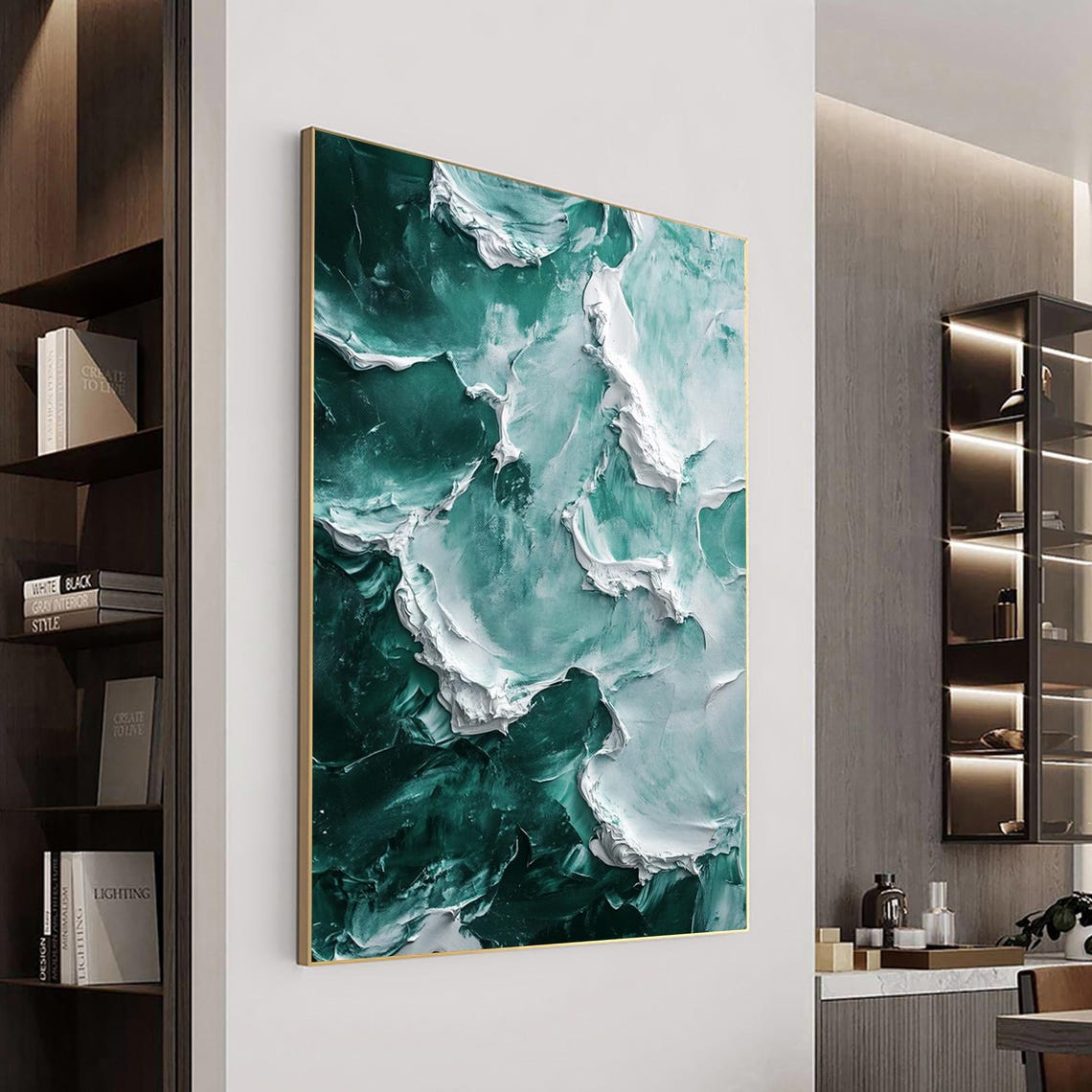 Emerald Green Ocean Wave Marble Textured Abstract Painting Poster - Image 3