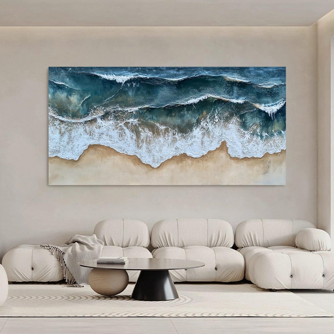 Aerial Ocean Waves Teal White Foam Sandy Shore Coastal Poster - Image 2