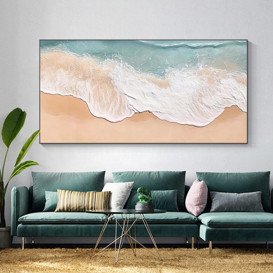 Aerial Beach Waves White Foam Peach Sand Turquoise Ocean Poster - Image 3