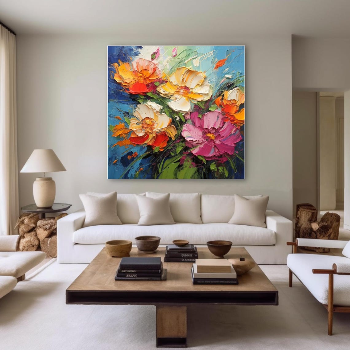 Large Abstract Colorful Flower Oil Painting Flower Custom Painting Floral Acrylic Painting Floral Textured Wall Art Living Room Wall Art - Image 2