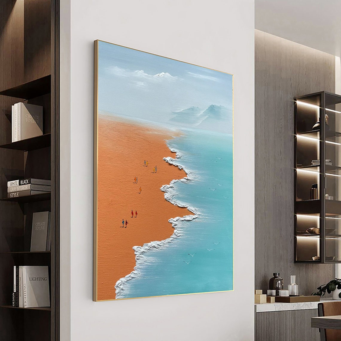 Terracotta Beach Shoreline Aerial Turquoise Waves Tiny People Poster - Image 3