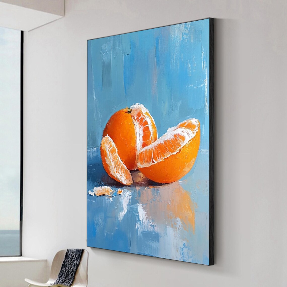 Peeled Orange Segments Juicy Still Life Blue Background Poster - Image 2