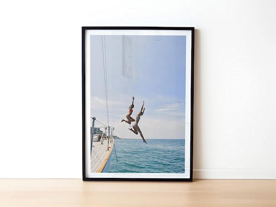 Woman Blue Ocean Sail Boat Yacht Minimalist Art Print