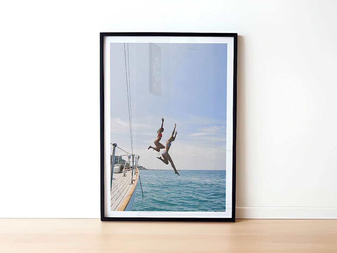 Woman Blue Ocean Sail Boat Yacht Minimalist Art Print