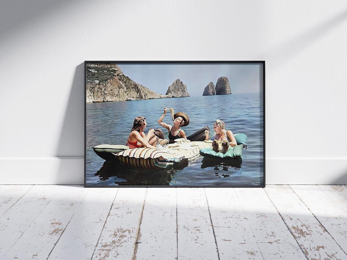 Women Eating Spaghetti On Lake Women Eating Wall Art Women Prints Girls Poster Vintage Wall Art Women Lake - Image 2