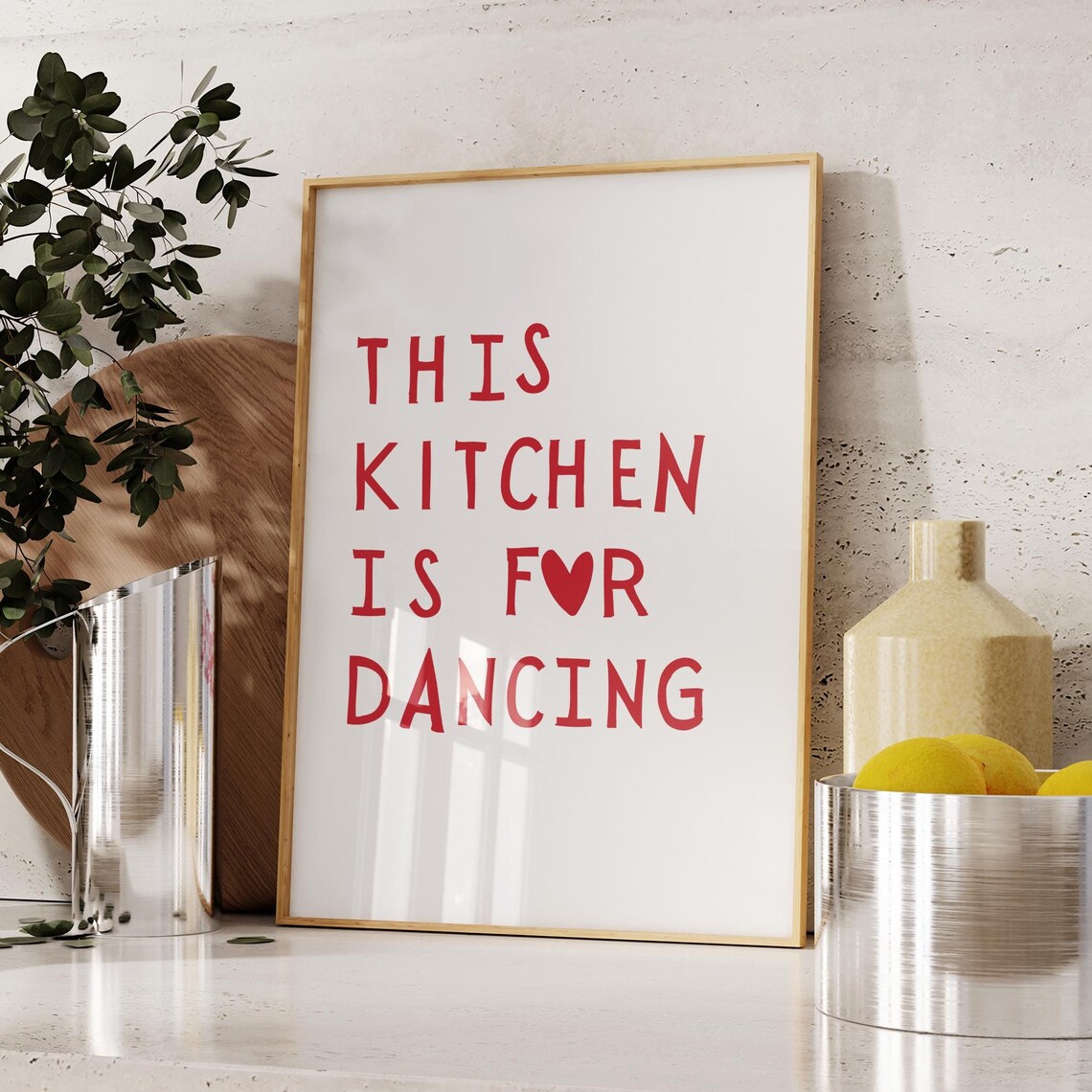 Aesthetic Kitchen Decor Cute Dance Art Red Kitchen Wall Art Print Minimalist Heart Print Trendy Kitchen Poster