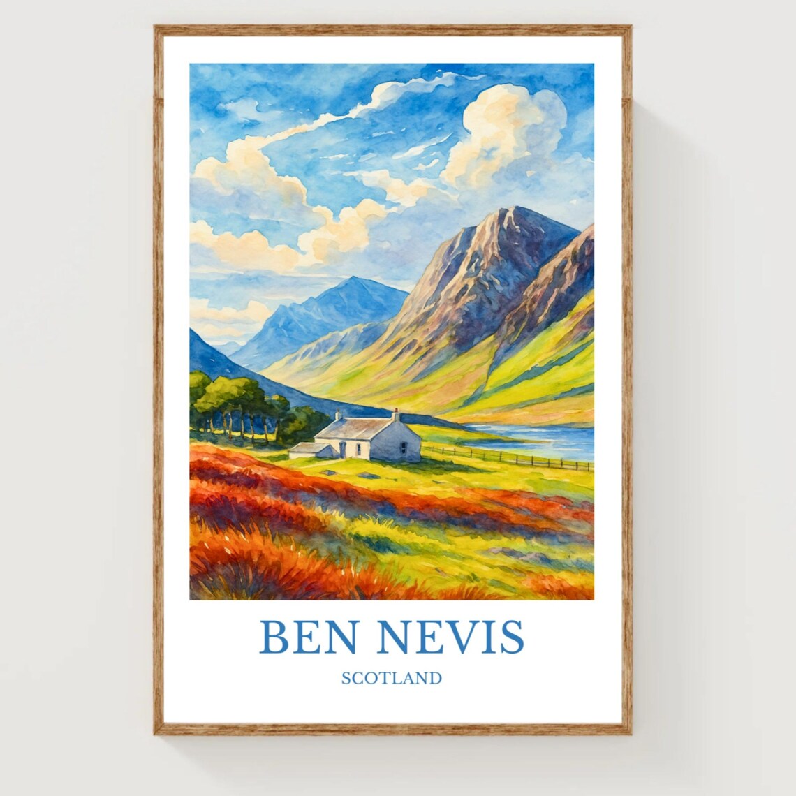 Ben Nevis Scotland Watercolor Mountain Landscape Scenic Travel Poster