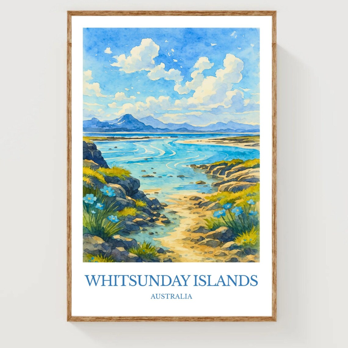 Whitsunday Islands Australia Coastal Watercolor Travel Print