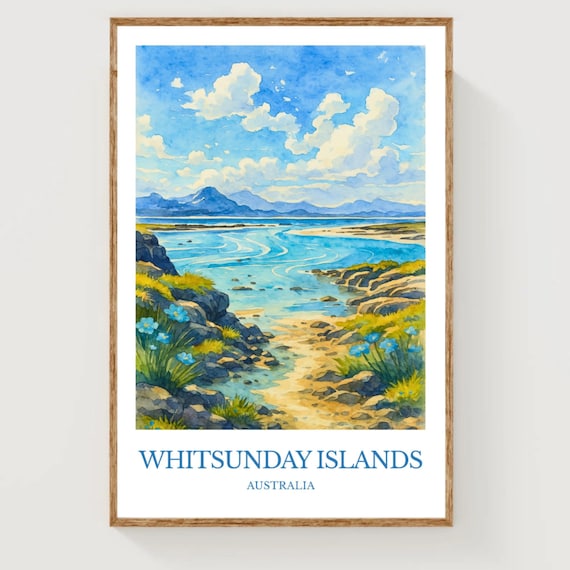 Whitsunday Islands Australia Coastal Watercolor Travel Print