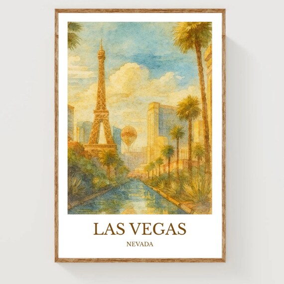 Las Vegas Nevada Eiffel Tower Replica Watercolor City Travel Poster