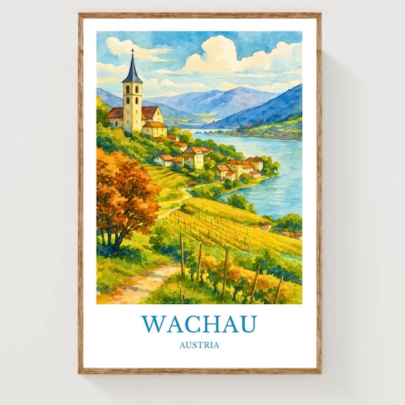 Wachau Austria Watercolor Vineyard Danube Valley Travel Poster