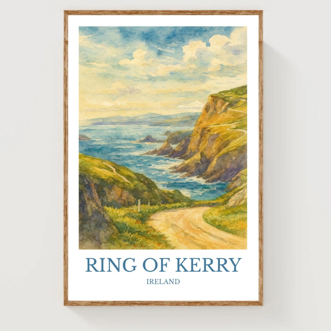 Ring Of Kerry Ireland Coastal Cliffs Watercolor Travel Poster