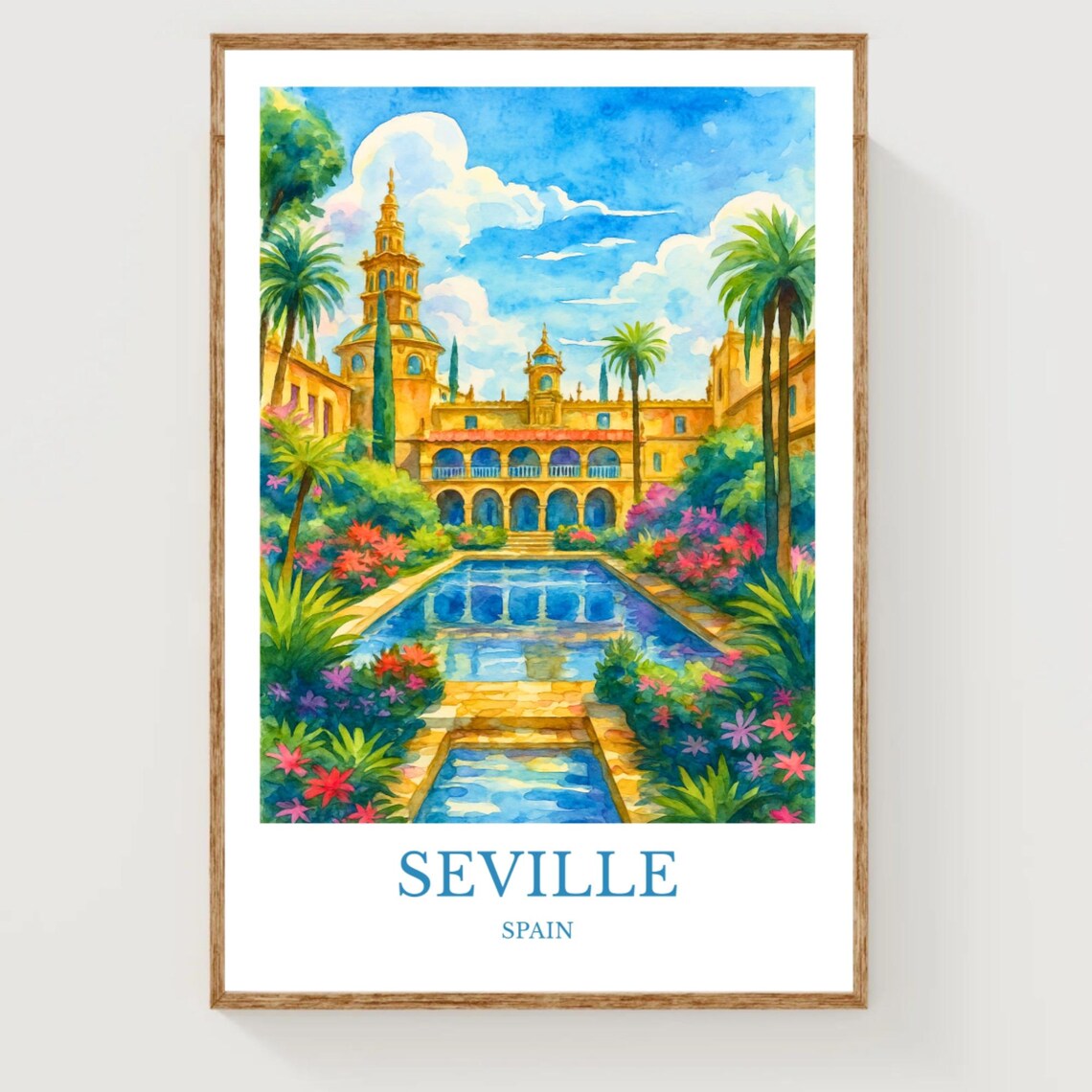 Seville Spain Watercolor Travel Poster Andalusia Palace Garden