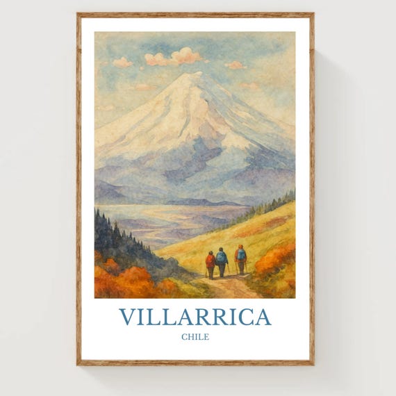 Villarrica Watercolor Design Poster Chile Print Wall Art