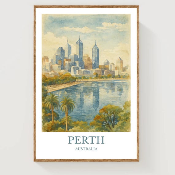 Perth Watercolor Design Poster Australia Print Wall Art
