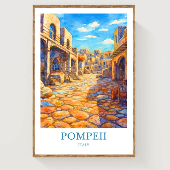Pompeii Italy Ancient Ruins Watercolor Travel Souvenir Poster