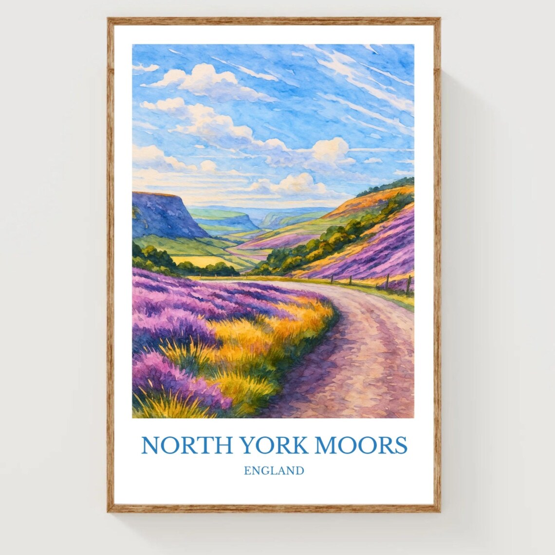 North York Moors England Heather Moorland Watercolor Travel Poster