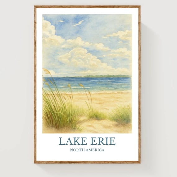 Lake Erie North America Sandy Beach Dunes Watercolor Art Poster