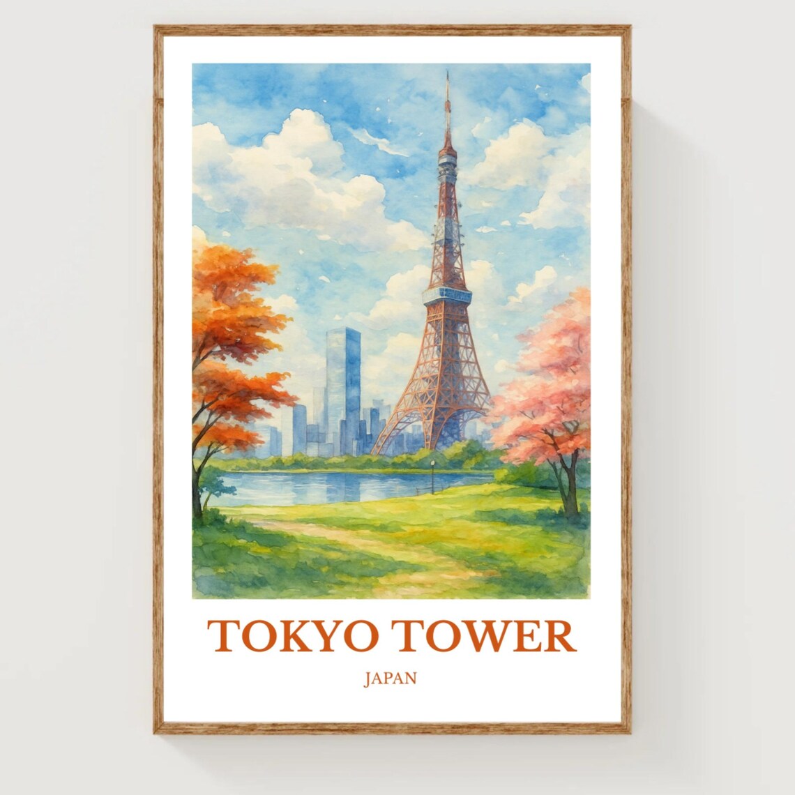 Tokyo Tower Japan Watercolor Landmark City Park Travel Poster