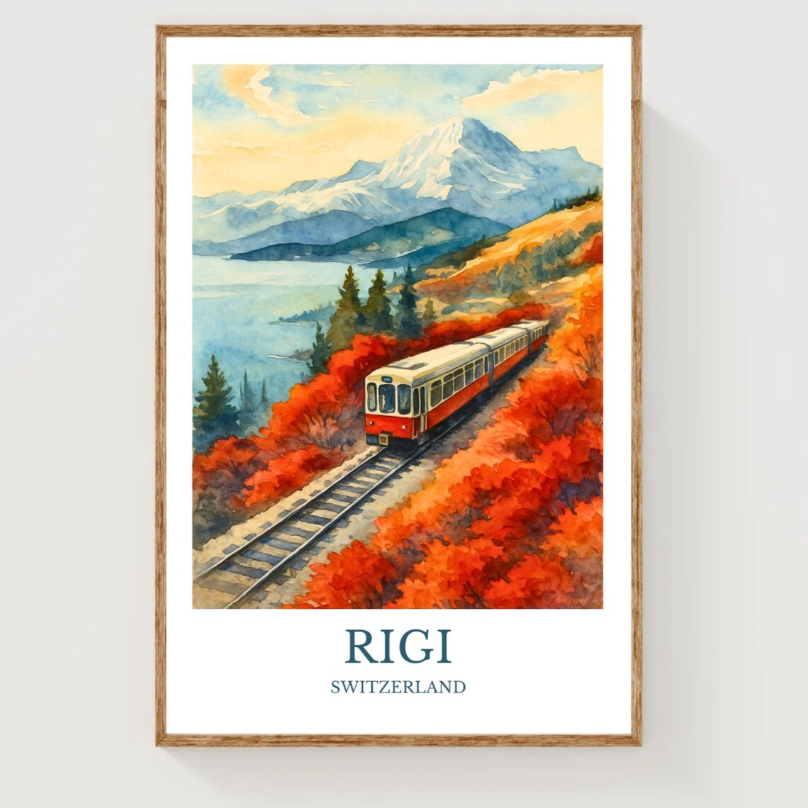 Rigi Switzerland Mountain Railway Autumn Foliage Watercolor Poster
