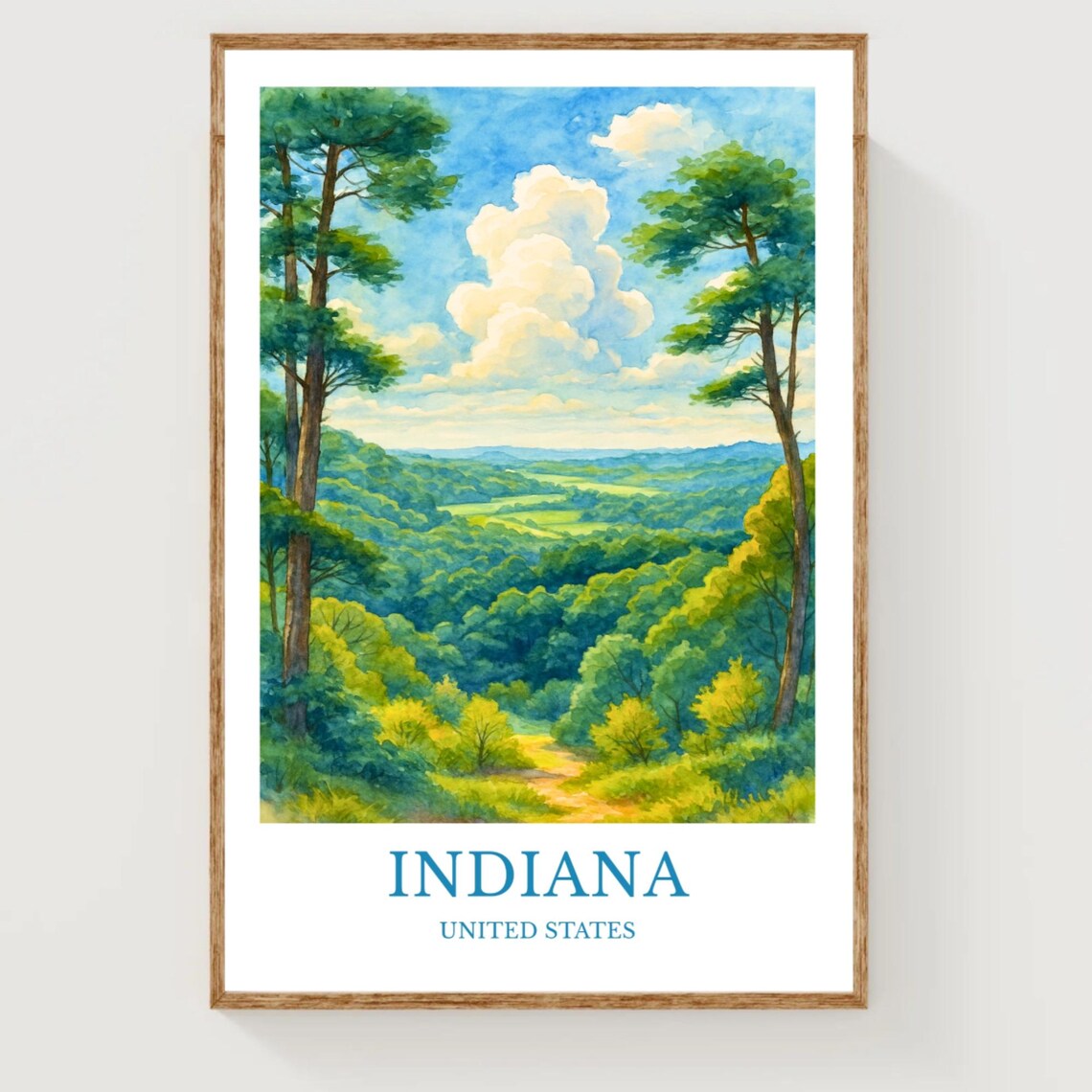 Indiana United States Watercolor Forest Landscape Travel Poster
