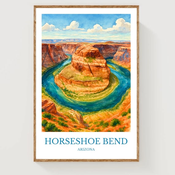 Horseshoe Bend Arizona Watercolor Colorado River View Poster