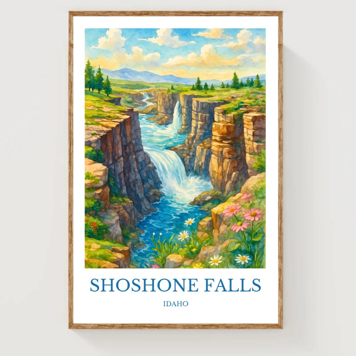 Shoshone Falls Idaho Watercolor Canyon River Falls Travel Poster