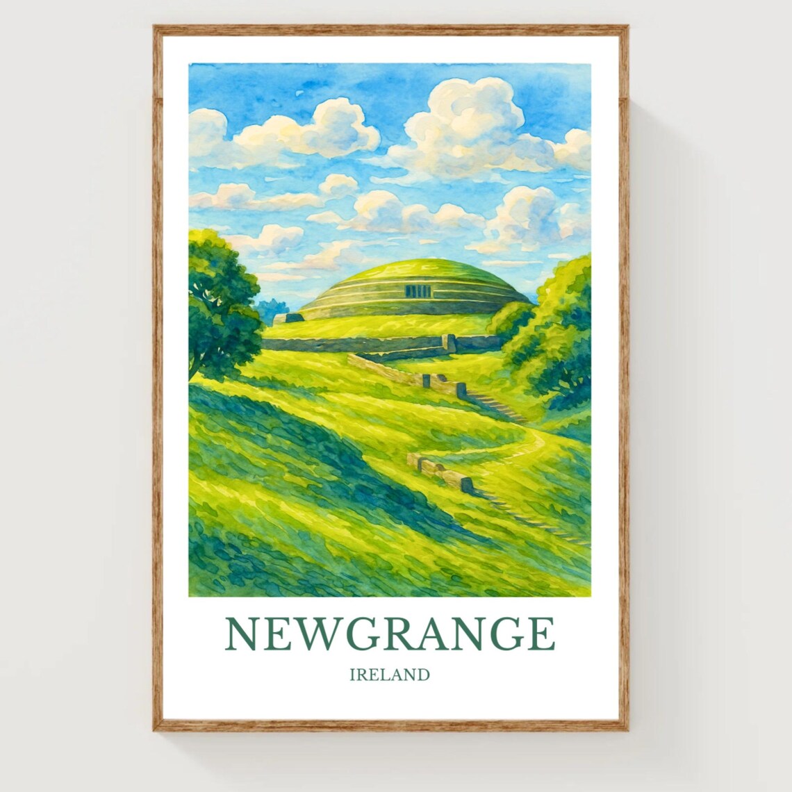 Newgrange Ireland Ancient Passage Tomb Watercolor Travel Poster