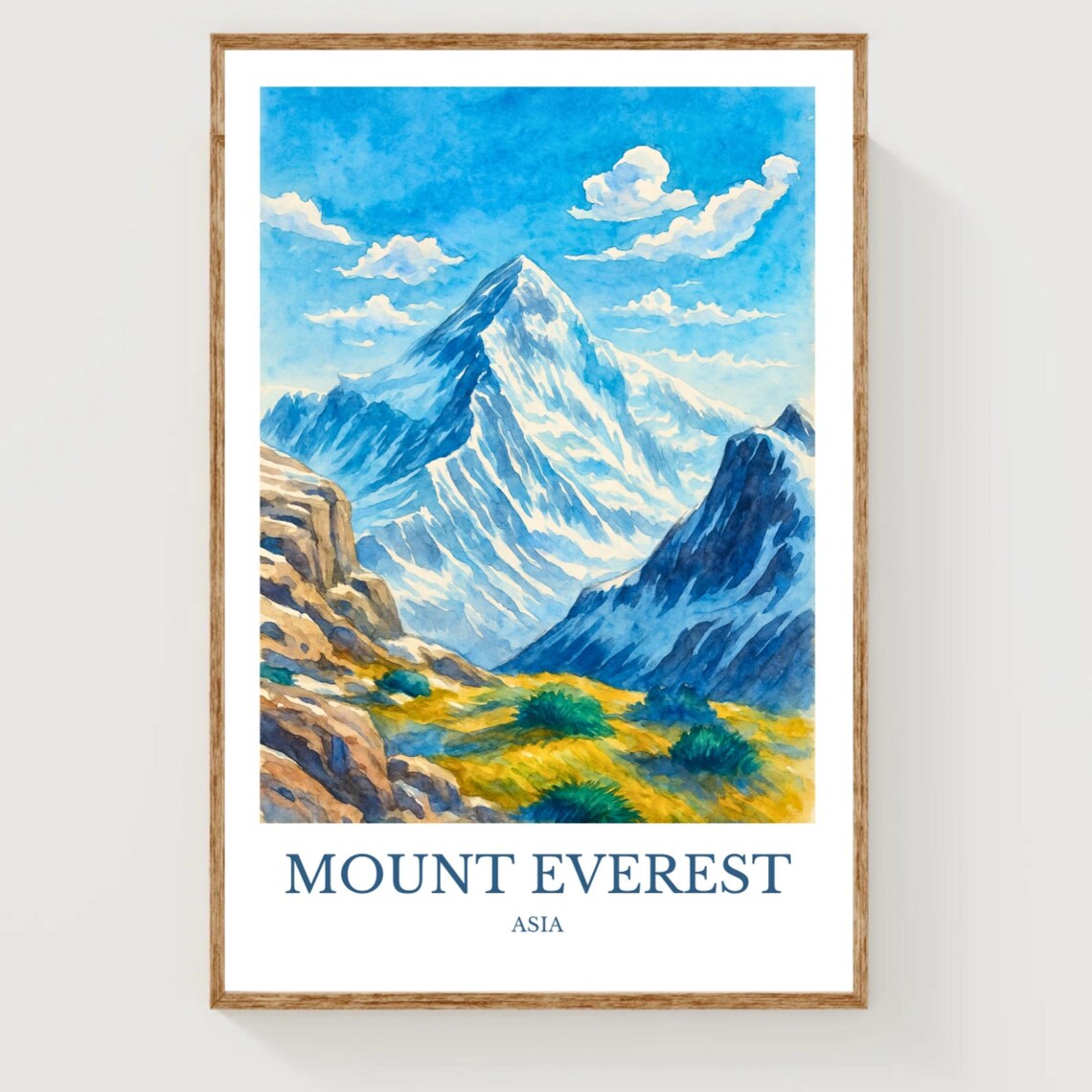 Mount Everest Asia Snow Peak Watercolor Mountain Travel Poster