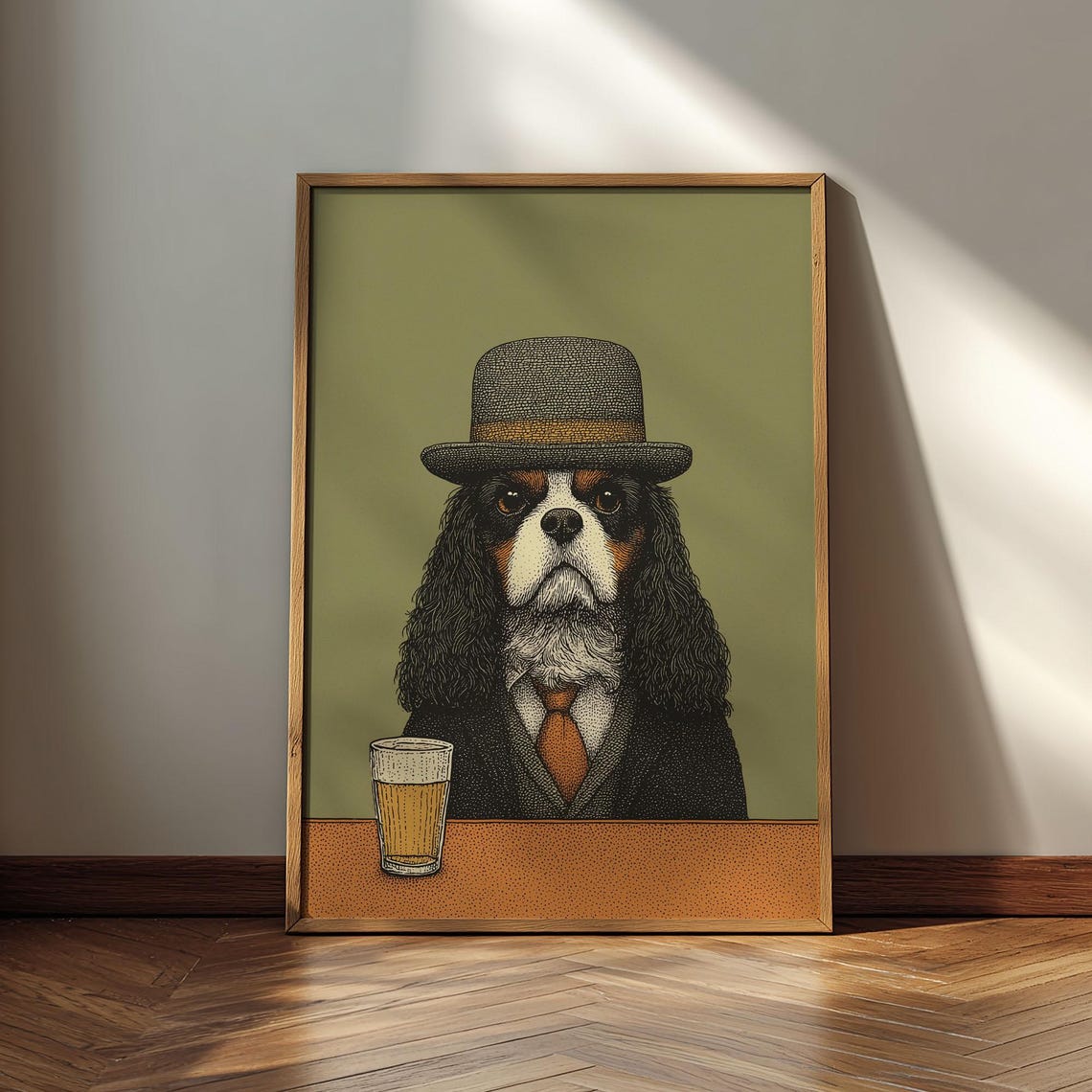 Dapper Spaniel Bowler Hat Beer Bar Animal Portrait Art Poster