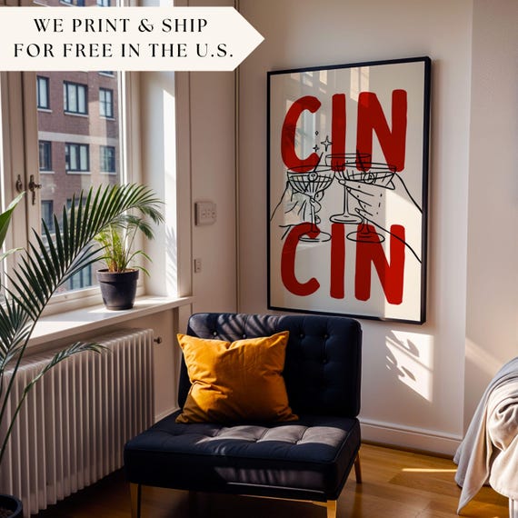 Cin Cin Cheers Art Print, Bar Cart Decor