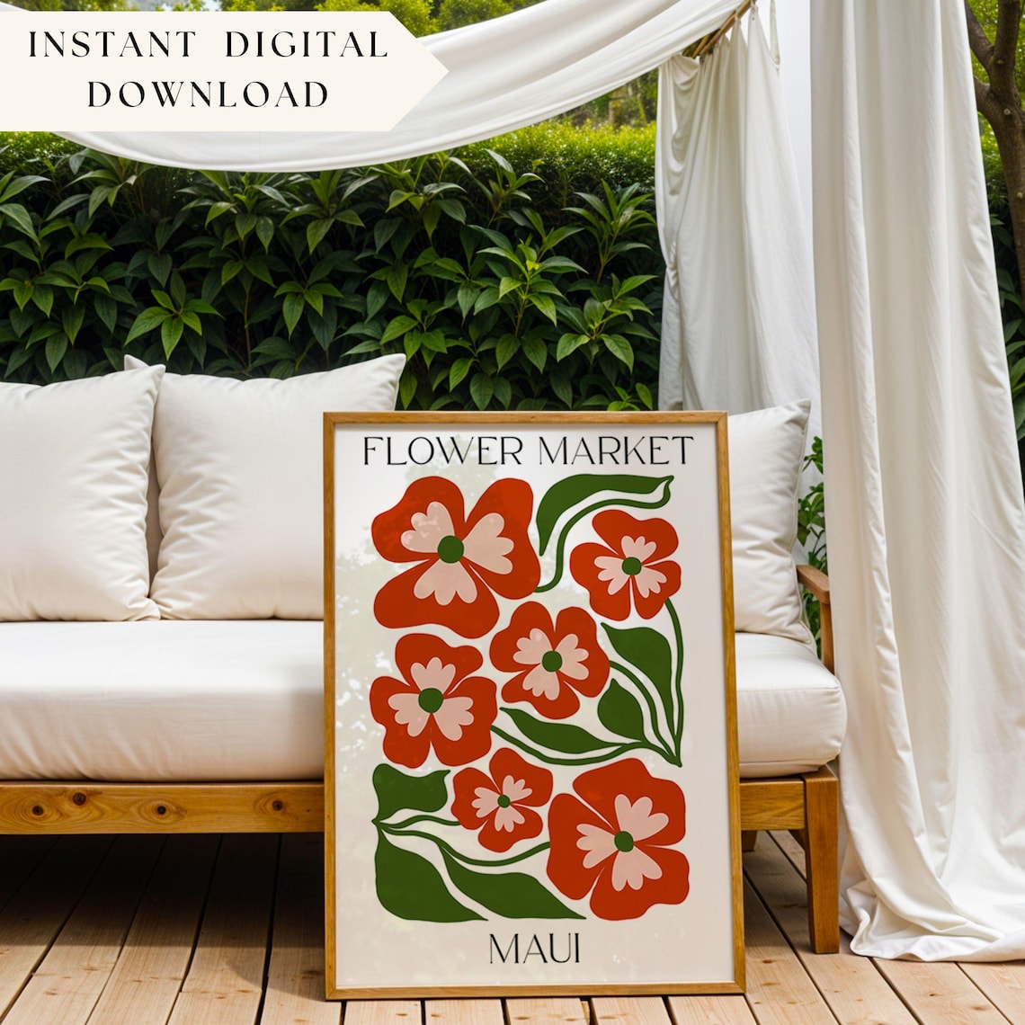 Maui Flower Market Print, Matisse Style Botanical