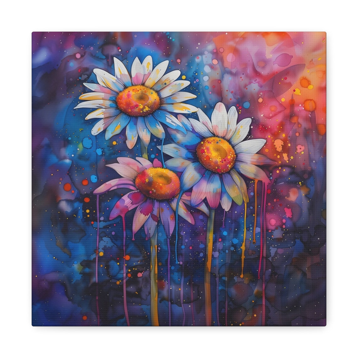 White Daisies Blooming Beneath a Starry Cosmic Galaxy Night Sky Poster - Image 2