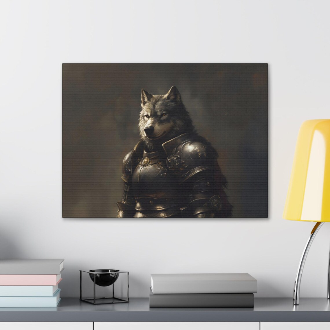 Wolf Knight in Medieval Armor Dark Oil Painting Style Animal Portrait Poster - Image 2