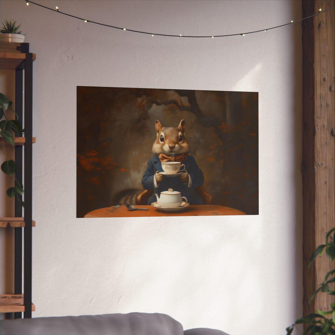Dapper Chipmunk Gentleman Holding Teacup Vintage Portrait Poster - Image 2