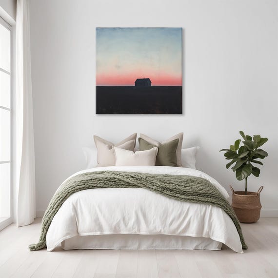 Vintage Farmhouse Sunset Print Landscape Modern Painting Outdoor Nature Rustic Wall Print Airbnb Art Wall Decor