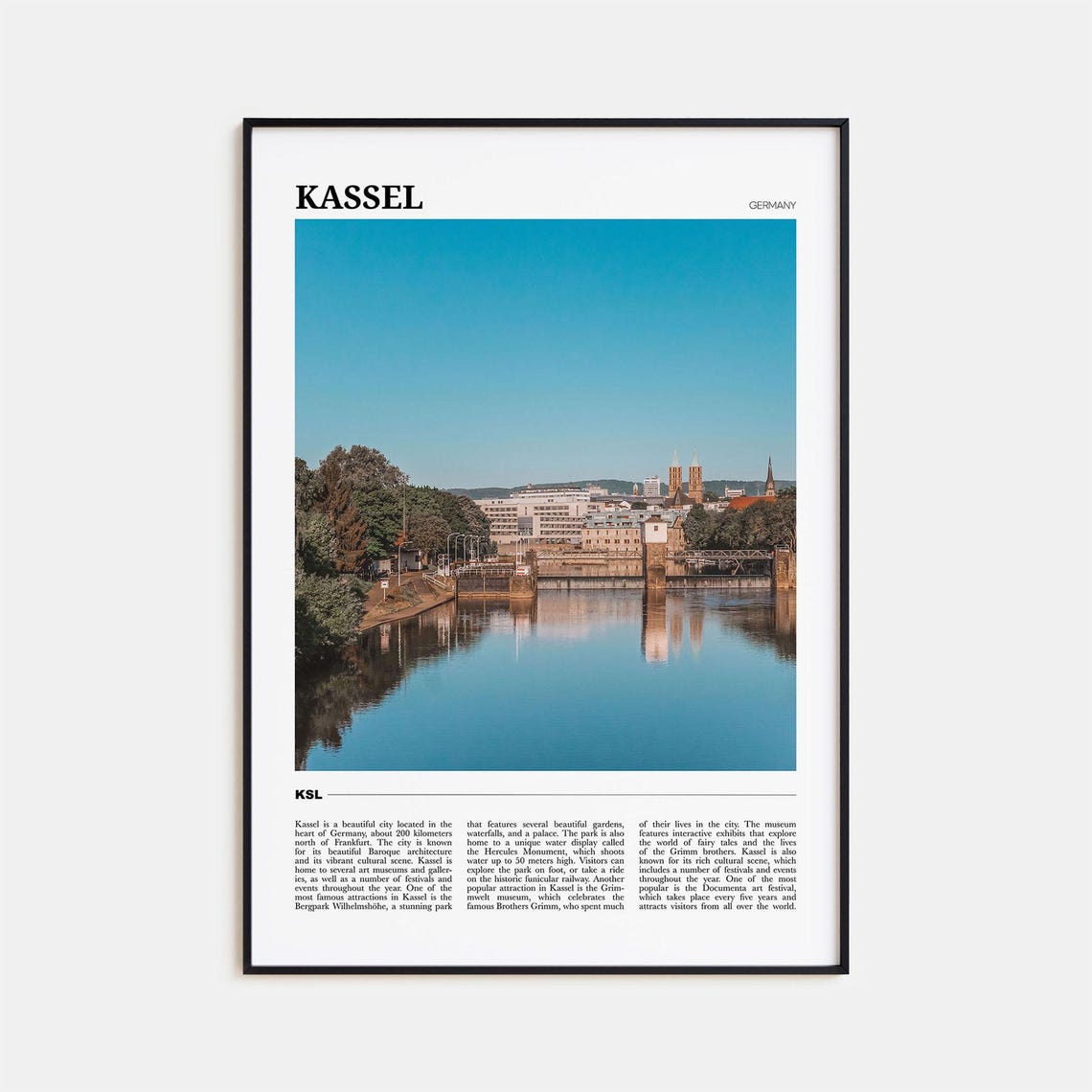 Kassel Germany Riverside City Skyline Calm Water Reflection Poster