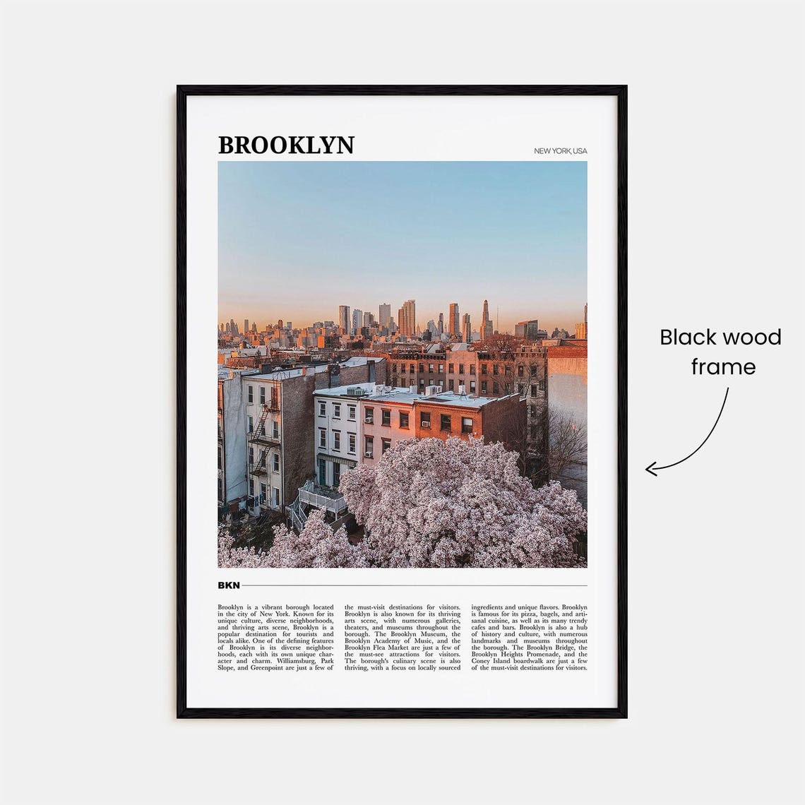 Brooklyn New York Spring Blossoms Brownstones Skyline Travel Poster - Image 2