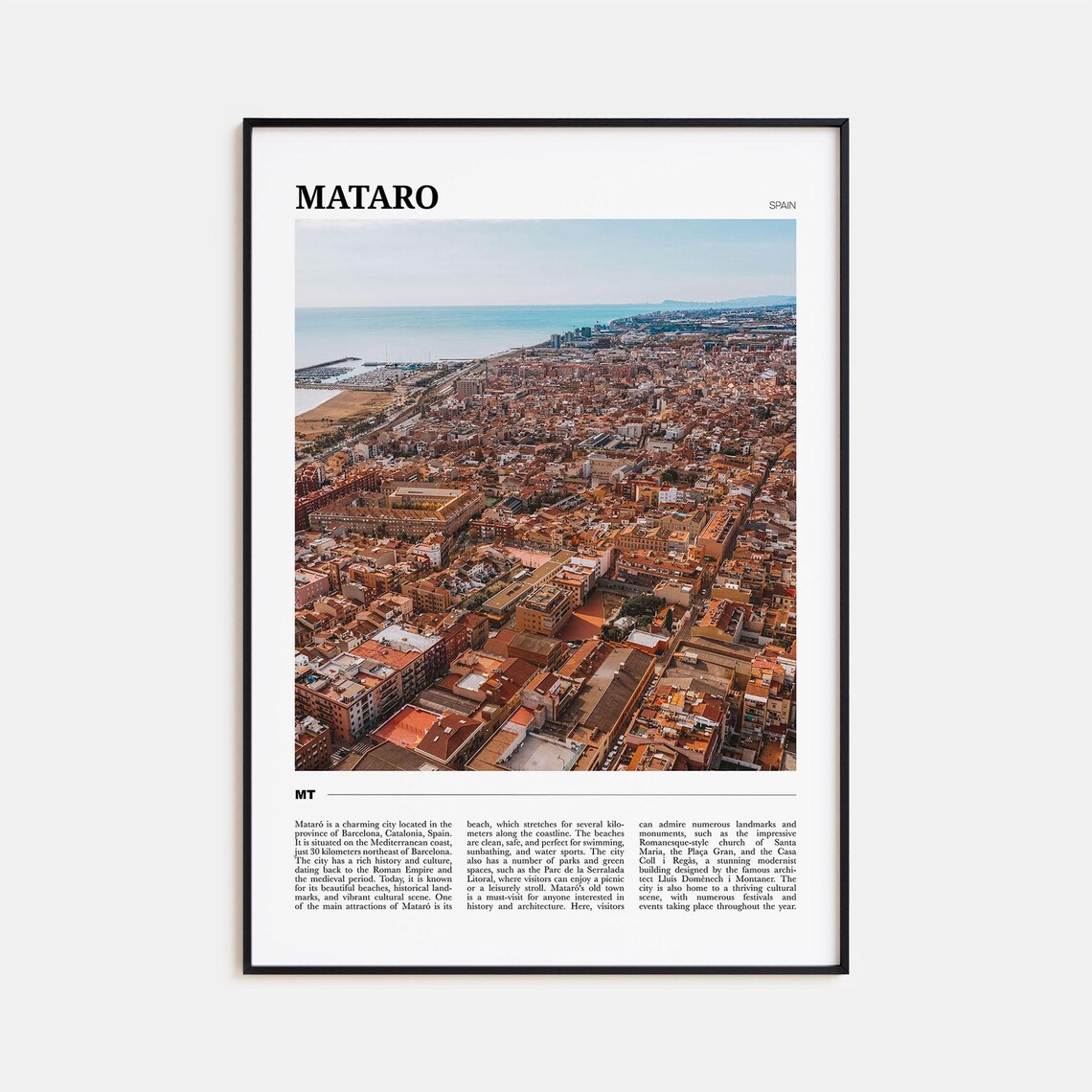Mataro Spain Coastal City Aerial Photo Vintage Travel Poster