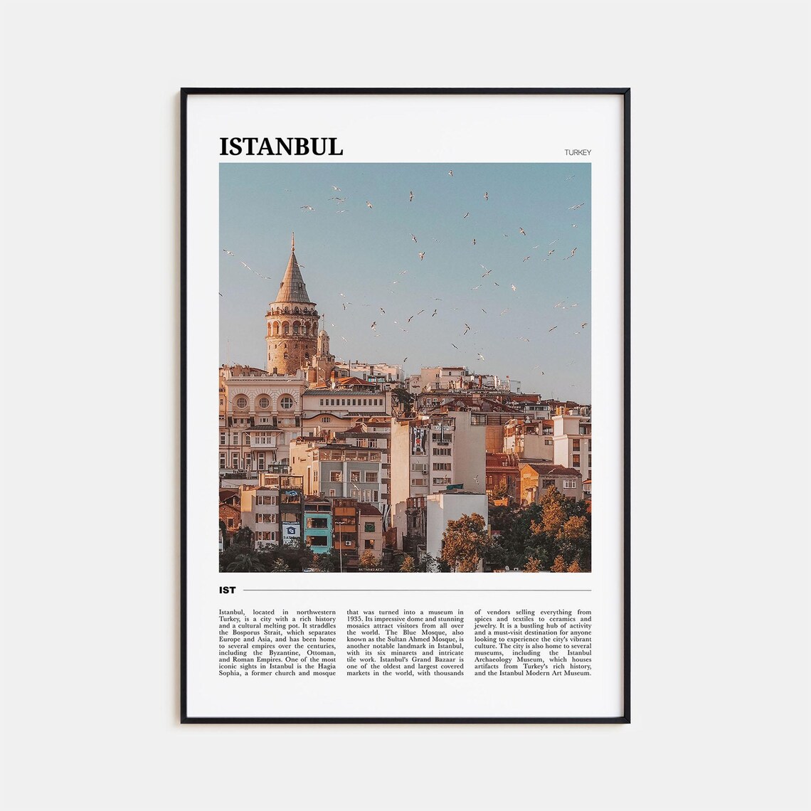 Istanbul Turkey Travel Poster Galata Tower Historic City Skyline View