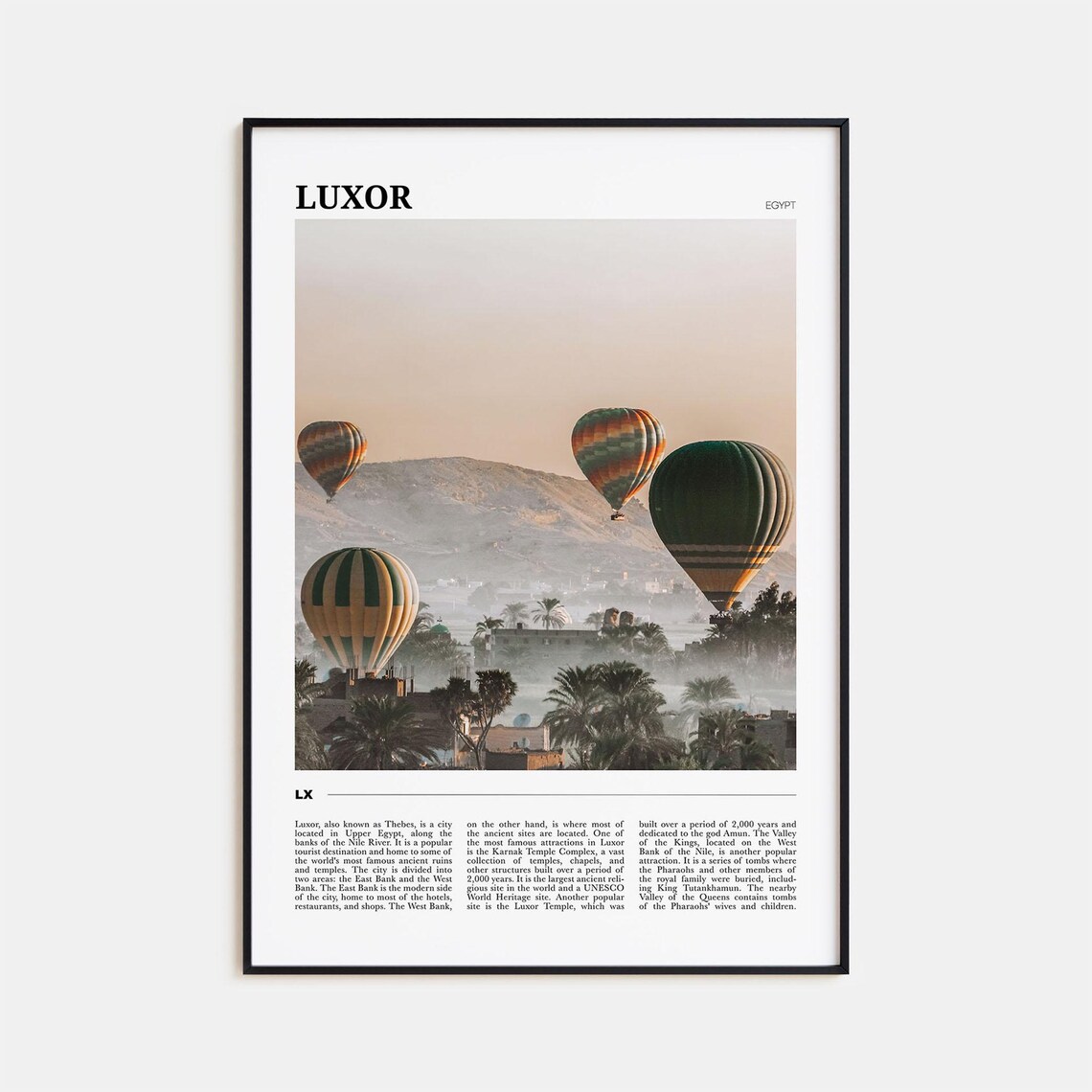 Luxor Egypt Hot Air Balloons Sunrise Nile Valley Travel Poster