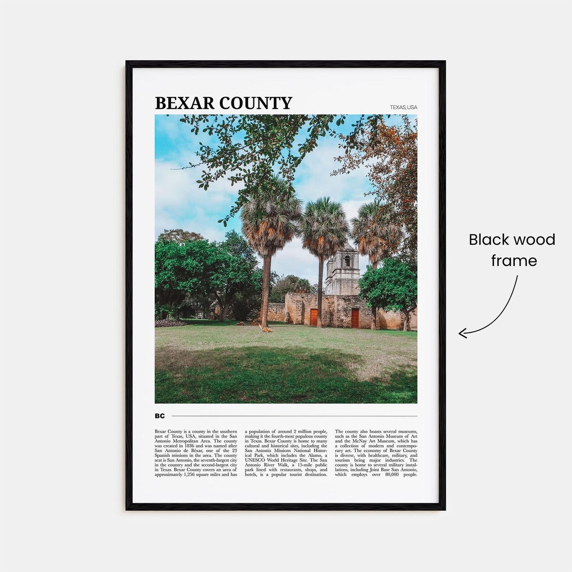 Bexar County Texas Historic Spanish Mission With Palm Trees Poster - Image 2