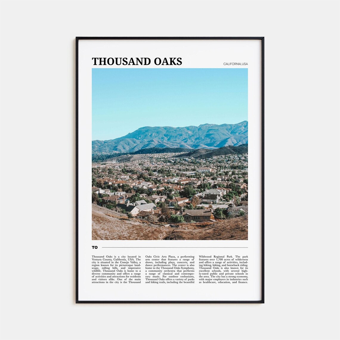 Thousand Oaks California Hills and Mountains Suburb Travel Poster