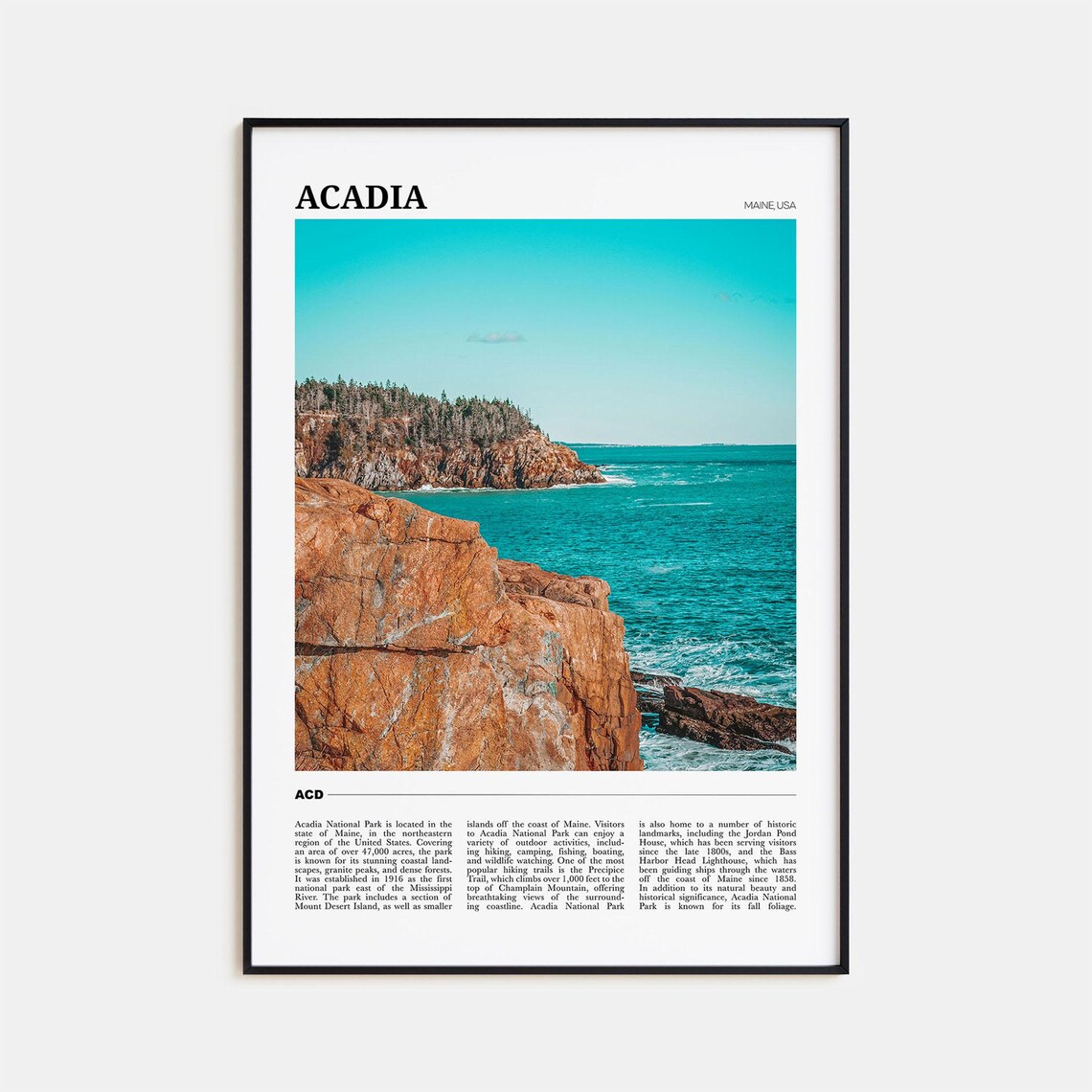 Acadia National Park Travel Poster, Maine USA
