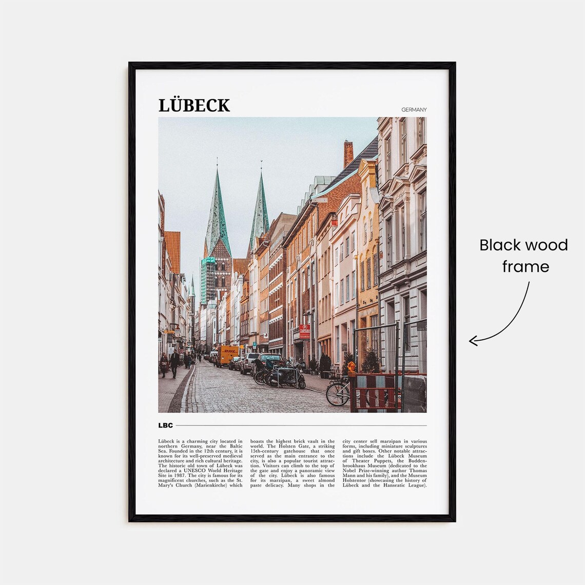 Lubeck Germany Old Town Street Church Spires Historic City Poster - Image 2