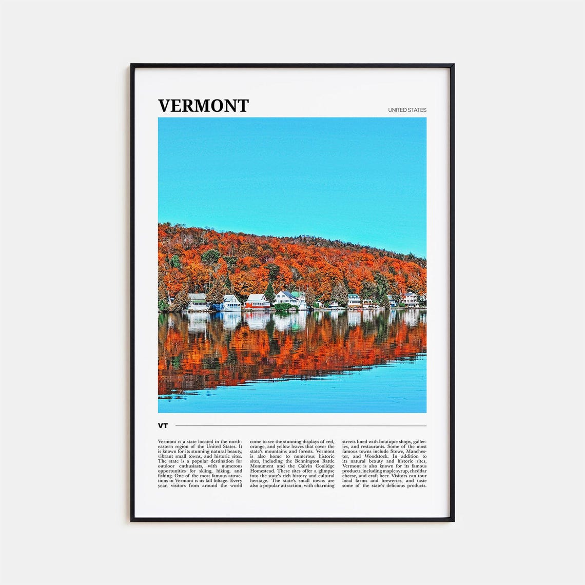 Vermont Lakeside Cottages with Autumn Foliage Reflection Poster